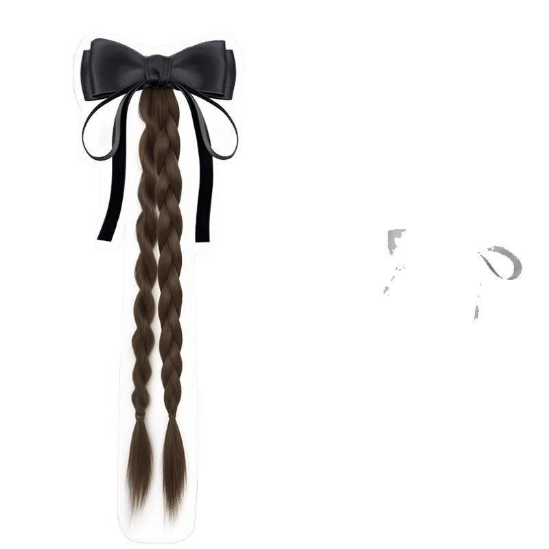 ウィッグ レディース ポニーテール 三つ編み エクステ リボン バンスクリップ ロング 2束 つけ毛 ポイントウィッグ 耐熱 自然 まとめ髪 ナチュラルブラック ブラウンブラック ダークブラウン 普段使い 和装 チャイナ風