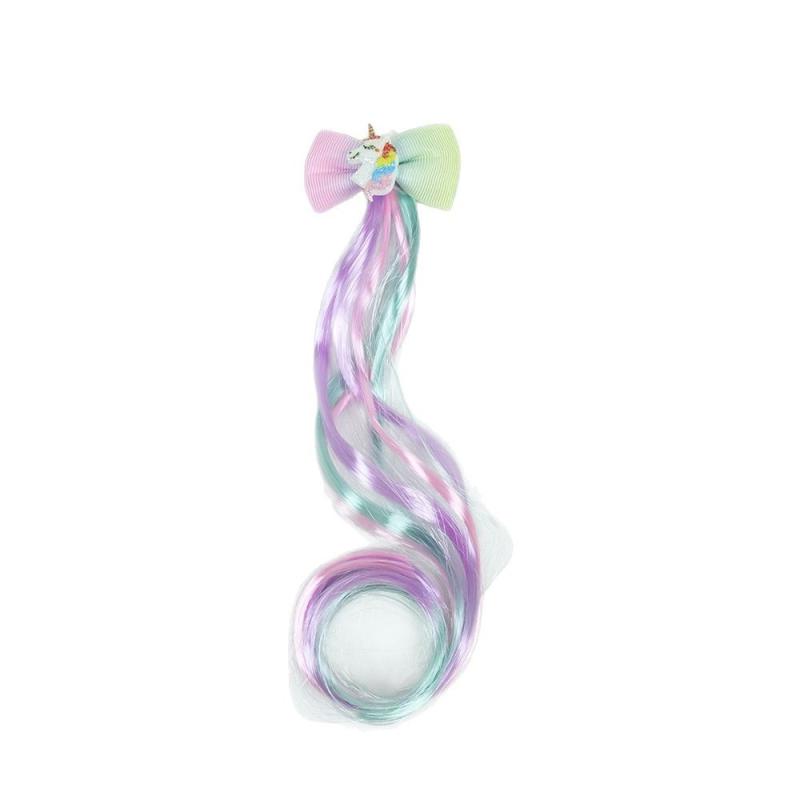 Extension - ヘアクリップ キッズ 女の子 リボン 蝶結び 三つ編み エクステ ヘアアクセサリー ウィッグ つけ毛 グラデーション インナーカラー カラフル カール 巻き髪 耐熱ファイバー 発表会 イベント ダンス ワンタッチ 普段使い かわいい 髪飾り 髪留め