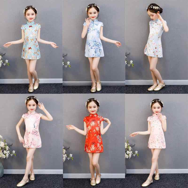 Rakuten - チャイナドレス 女の子 キッズ 春夏 ワンピース 民族衣装 唐装 発表会 パーティー 七五三 コスチューム 子供服 花柄 フラワー 風 ポリエステル かわいい スイート 伝統的 高級感 お出かけ 行事 通気性 柔らかい 膝丈 半袖