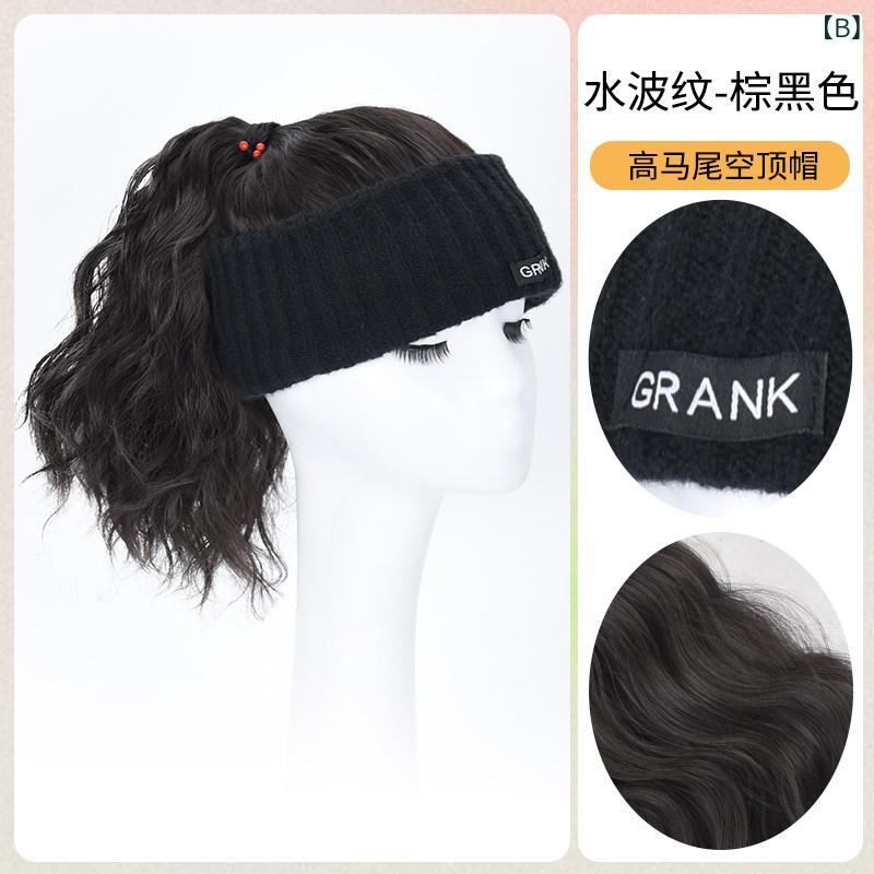 フロントップ楽天市場店のヘアバンド ウィッグ一体型 レディース ロング ポニーテール ウェーブ ゆるふわ 人工毛 耐熱ファイバー ボリュームアップ 自然 かつら 髪付き 幅広 リブニット イメチェン 簡単 便利 おしゃれ カジュアル 普段使い お出かけ ブラウン ブラック｜アングル3