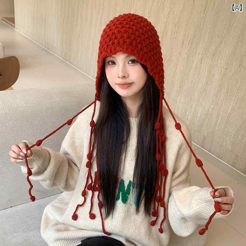 ニット帽 ウィッグ一体型 レディース ロング ストレート ポンポン フリンジ ターバン風 自然 かつら 髪..