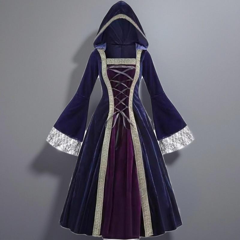 ハロウィン コスプレ レディース 衣装 中世 神秘 魔女 ドレス 修道女 タロット 占い師 ゴシック ダーク ウィッチ 魔法使い 仮装 イベント パーティー 紫 緑 黒 レース