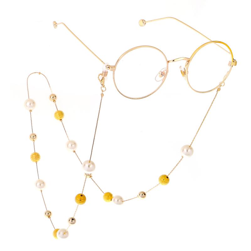 Chains - メガネチェーン メンズ レディース 母の日 ギフト ロングネックレス 2WAY ストラップ アクセサリー パール フェイクパール マットボール 金属 メタル ゴールド シルバー 秋冬 普段使い 通勤 上品 きれいめ シンプル 高級感 落下防止