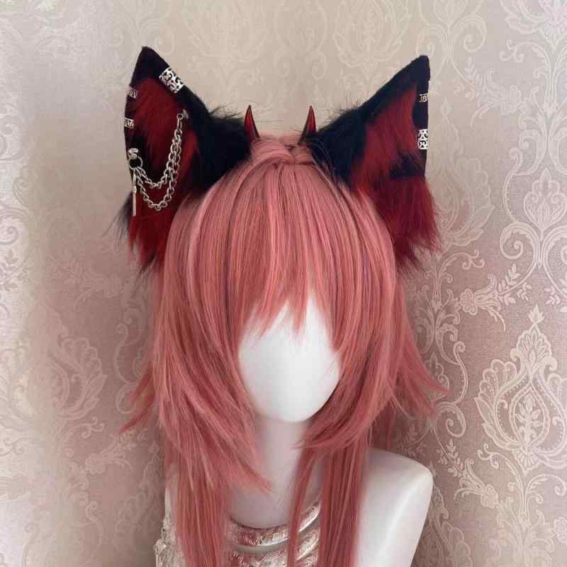 Rakuten - カチューシャ おもしろ ハロウィン コスプレ レディース ヘアアクセサリー ロリータ 狼 リボン ケモ耳 ヘッドドレス 仮装 ゴシック パンク パーティー イベント 赤 青 グレー チェーン