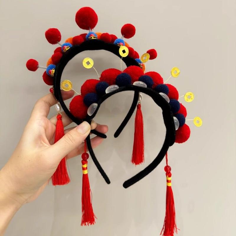 カチューシャ おもしろ ハロウィン コスプレ レディース チャイナ風 レトロ 宮廷 モコモコ ポンポン タッセル ビーズ ユニーク イベント パーティー 学園祭 ヘアクリップ 赤 ピンク 青