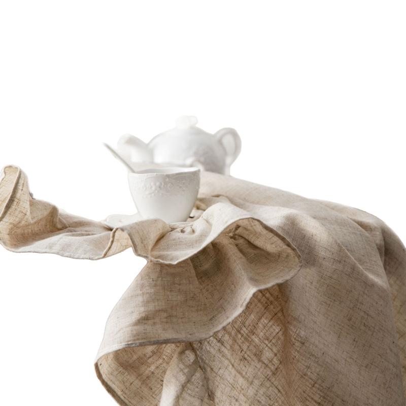 テーブルクロス 円形 ダイニング キッチン フリル ポリエステル 麻 リネン 綿 コットン 水洗い 無地 シンプル ナチュラル フレンチ アンティーク調 インテリア 雑貨 食卓 テーブルカバー オレンジ イエロー ホワイト 防塵 汚れ防止 おしゃれ かわ