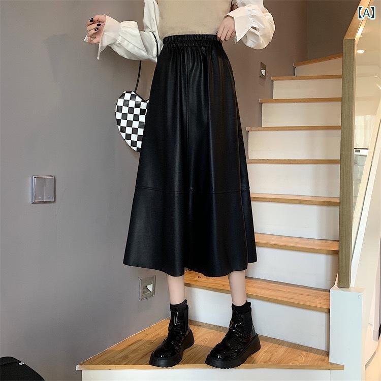 スカート レディース 大きいサイズ Aライン ロング 秋冬 合成革 フェイクレザー ハイウエスト フレア 総ゴム コーヒー ブラウン 黒 無地 切り替え ゆったり きれいめ カジュアル 通勤 ミモレ ボトムス トラッド frontop-13294990 フロントップ楽天市場店 サンプル画像2