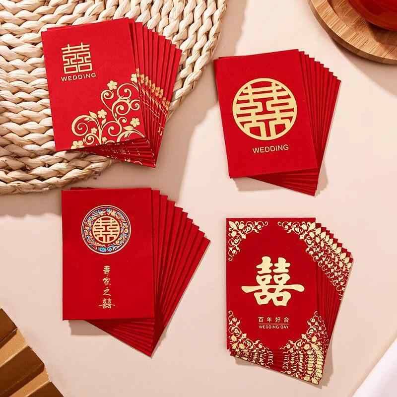 ポチ袋 中国 紙幣 元 おしゃれ 紅包 お年玉 ご祝儀 金封 慶事 誕生日 結婚 婚約 披露宴 お祝い 祝福 贈答 ミニ 封筒 お小遣い 中華 雑貨 プレゼント 箔押し 双喜紋 鳳凰 花 牡丹 縁起物 ユニーク 赤 ワインレッド ゴールド セット