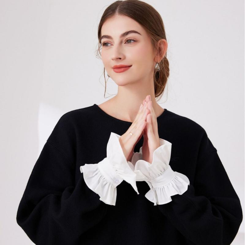 Arm Warmers - つけ袖 レディース フェイクカフス フリル レース 華やか 上品 エレガント ポリエステル 綿 ネイル 普段使い 通勤 オフィス オールシーズン ホワイト ブラック かわいい おしゃれ 高級感 レイヤード フリーサイズ