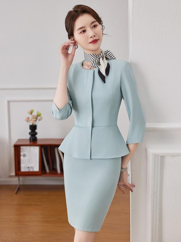 スーツ レディース セットアップ 春夏 七分袖 パンツ スカート テーラードジャケット 事務服 ユニフォーム オフィス 受付 接客 ポリエステル 黒 ネイビー 緑 無地 30代 高級感 かわいい おしゃれ 清潔感 上品