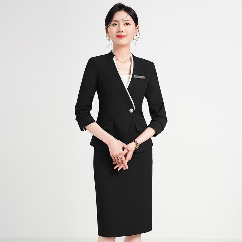 Rakuten - スーツ レディース セットアップ 秋冬 ビジネス 通勤 接客 事務服 ジャケット パンツ スカート 上品 高級感 ブラック グレー ネイビー 長袖 フォーマル 大きいサイズ ストレッチ 洗える テーラード