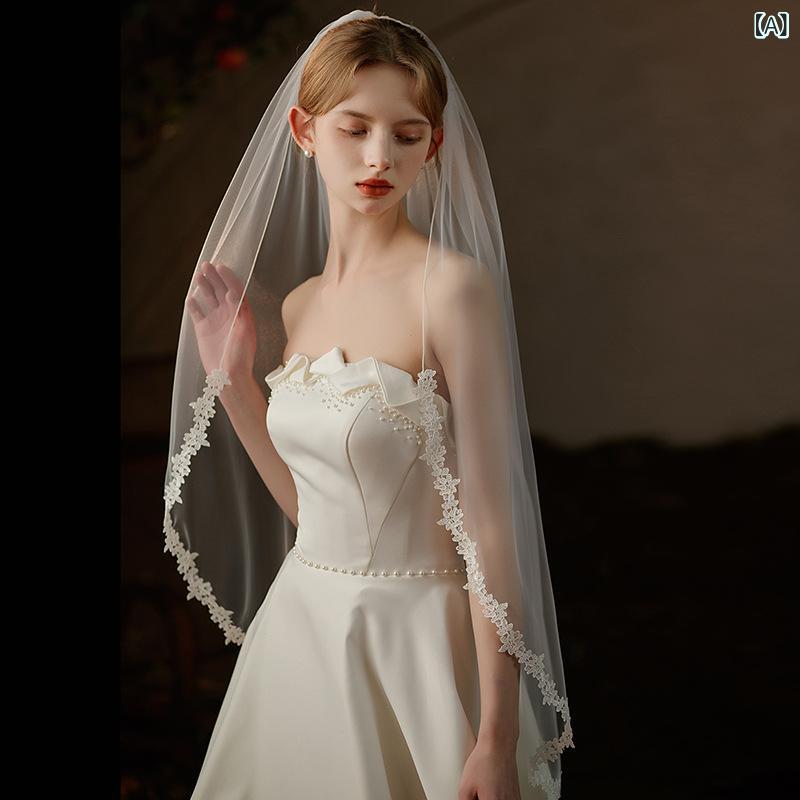 ウェディングベール レディース 白 ホワイト 花嫁 結婚式 挙式 フォトウェディング レース 二段 ショート ミディアム コーム ソフトチュール ヘッドドレス ヘアアクセサリー ブライダル 柔らかい シンプル かわいい 清楚 上品 髪飾り 小物 装飾 2