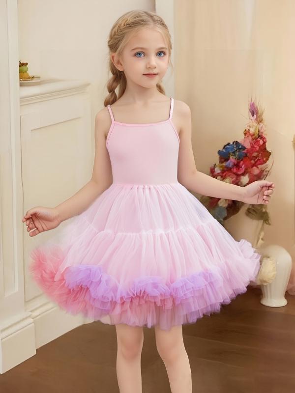 ワンピース 女の子 キッズ 子供用 キャミソール チュチュ チュール プリンセス レインボー グラデーション ナイロン メッシュ 綿裏地 柔らかい 春夏 お出かけ 発表会 パーティー パープル ピンク 衣装 ガールズ おしゃれ