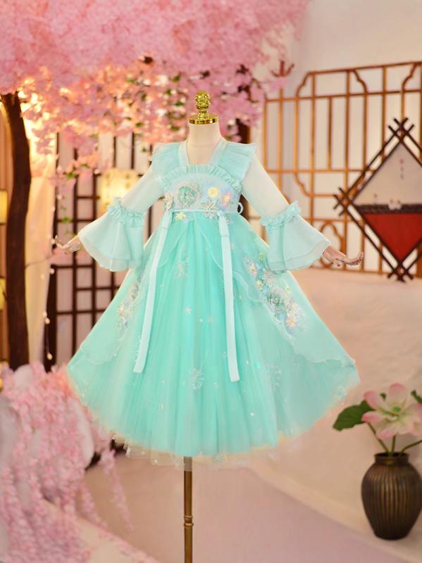 ワンピース 女の子 子供服 キッズ 漢服 唐装 中国風 ドレス プリンセス チャイナド...