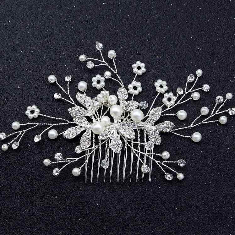 发饰 - ヘアアクセサリー レディース ヘッドドレス 髪飾り コーム 結婚式 ウェディング 二次会 花嫁 フラワー ハンドメイド パール ラインストーン ビジュー クリスタル 合金 白 上品 華やか 清楚 フォーマル 春夏