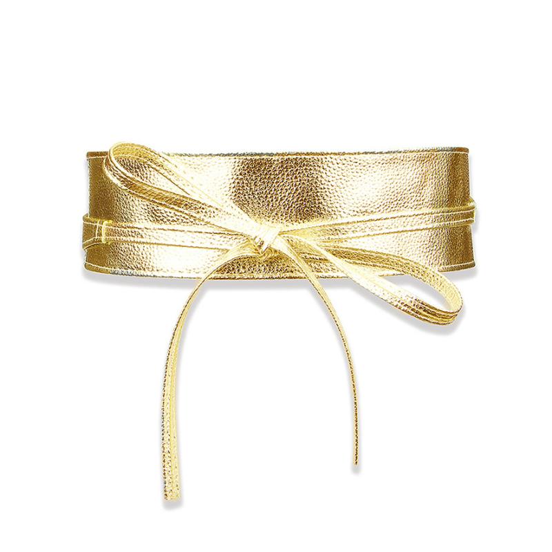 ベルト レディース サッシュ コルセット 太め ワイド リボン レースアップ 結び ウエストマーク 細見え 幅広 PU 合成革 シンプル ワンピース スカート ドレス パーティー ブラック ゴールド シルバー 春夏