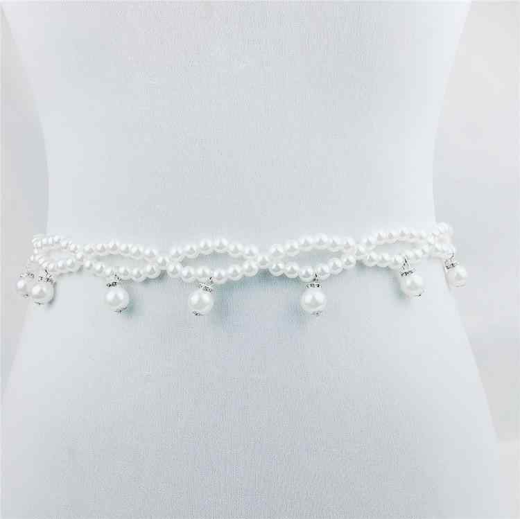 ウエストチェーン レディース ウエストベルト パール ビーズ ラインストーン ストレッチ 伸縮性 フリンジ ドレス ワンピース 結婚式 二..