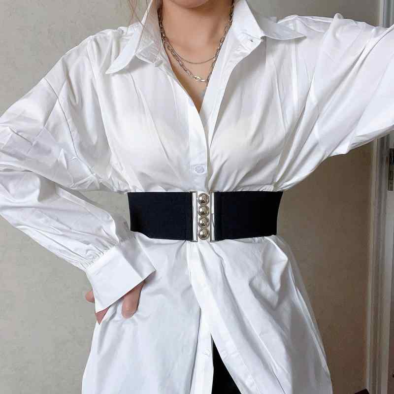 ベルト レディース コルセット ワイド 幅広 ゴム 伸縮性 ストレッチ ラウンドバックル ウエストマーク ダウンジャケット ドレス パーティー くびれ 合金 赤 黒 白 かわいい 高級感 おしゃれ 婦人用 美シルエット