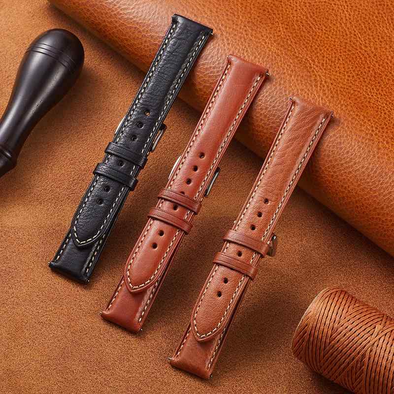 Watch Band, Belt - 腕時計用ベルト メンズ レザー イタリアンレザー 植物タンニン鞣し カーフ 柔らかい 防水 交換用 高級感 ビジネス エレガント ウォッチストラップ ブラック コニャック ブラウン 18mm 19mm 20mm 21mm 22mm