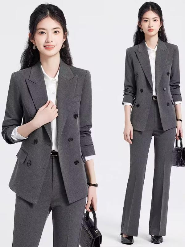 セットアップ レディース パンツスーツ 面接 就活 オフィス テーラードジャケット 長袖 ロングパンツ 春夏 ポリエステル 事務服 ビジネス フォーマル 高級感 エレガント 清楚 きれいめ ブラック グレー ホワイト ボタン 襟 無地