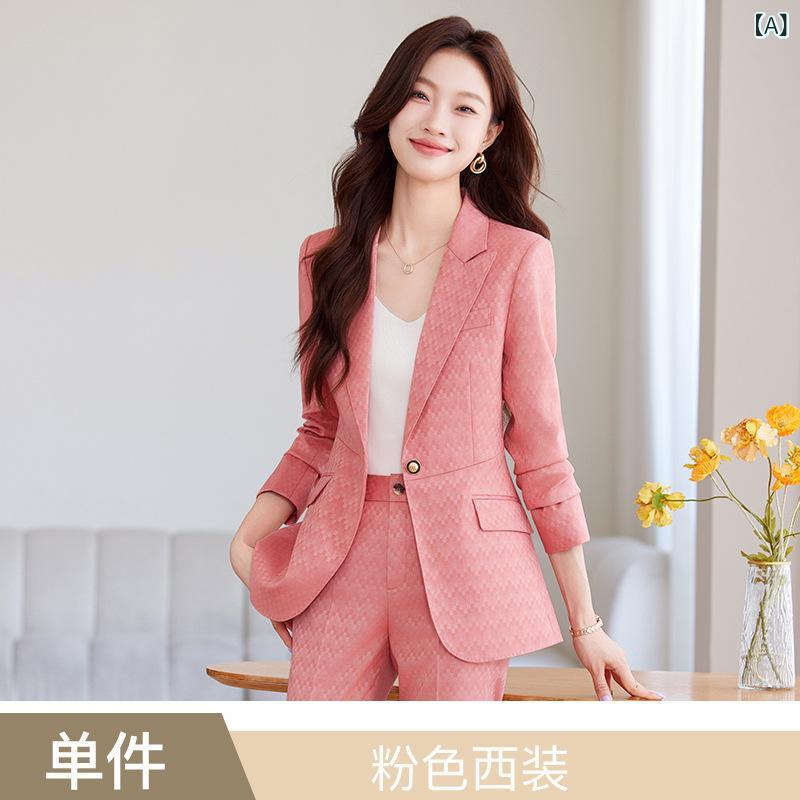 パンツスーツ レディース 秋冬 セットアップ テーラードジャケット スラックス 通勤 事務服 高級感 エレガント ポリエステル 長袖 無地 きれいめ フォーマル シンプル ビジネス ブルー ピンク ブラック