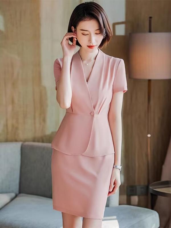 スーツ レディース 女性用 セットアップ 半袖 テーラードジャケット スカート パンツ 事務服 制服 ビジネス 通勤 面接 2点セット 3点セット 上品 綺麗め エレガント 高級感 ストレッチ 通気性 涼しい ポリエステル 夏 ピンク ブラック ネイビー