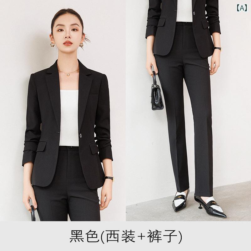 セットアップ レディース スーツ パンツ スカート 春秋 長袖 高級感 グレー ブラッ...