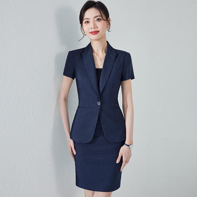 Suits For Job Interviews - スーツ レディース 上下セット パンツ スカート ジャケット 半袖 春夏 ビジネス オフィス 通勤 高級感 薄手 9分丈 3分袖 ポリエステル レーヨン 無地 ストレッチ ネイビー ブラック ダークグレー