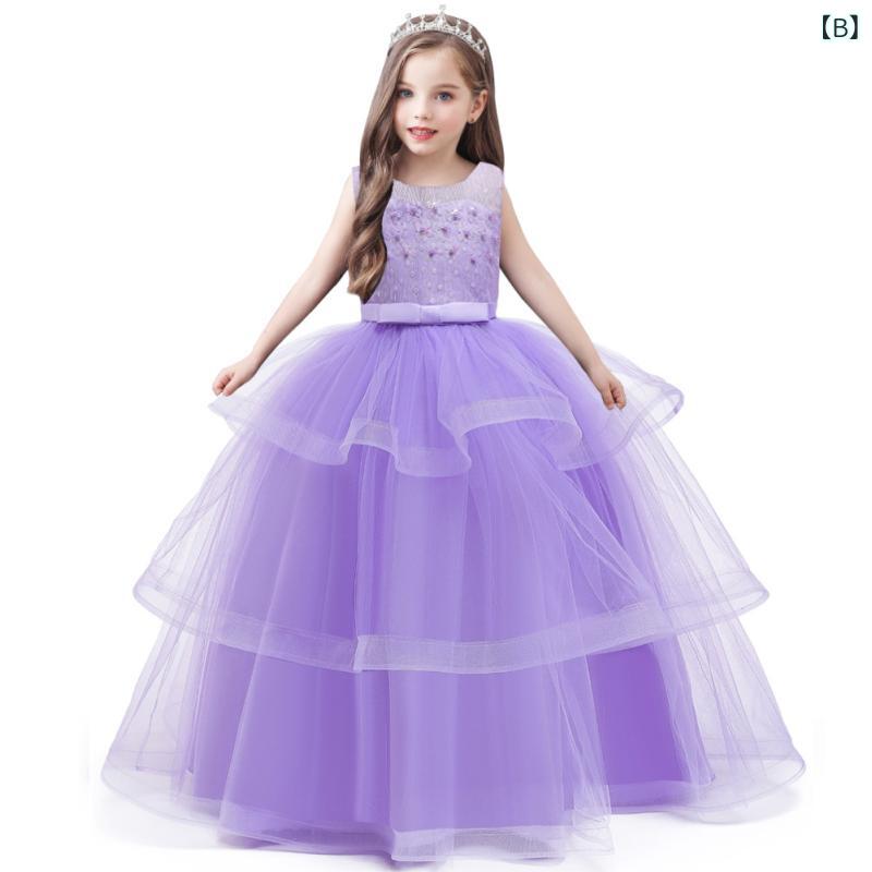 ドレス 女の子 キッズ ワンピース ロング チュール レース 発表会 結婚式 パーティー プリンセス ふんわり メッシュ ピンク パープル ブルー ポリエステル コットン オールシーズン フォーマル ガーリー かわいい チュチュ 上品 透け感 裏地 リボ 3