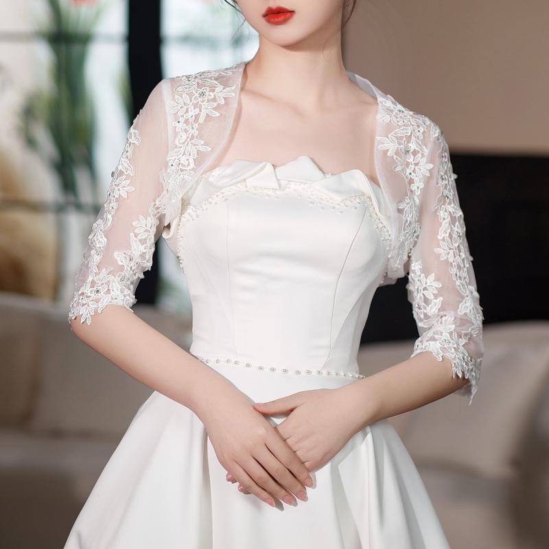 For Women - ショール レディース ホワイト 結婚式 花嫁 パーティー レース チュール ケープ ボレロ ウエディングドレス 羽織り 上品 高級感 ニット 透け感 UVカット オールシーズン かわいい おしゃれ エレガント