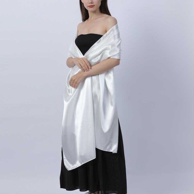 For Women - ショール レディース ストール 大判 ロング 欧米風 サテン タッチ 光沢 高級感 無地 結婚式 パーティー 披露宴 フォーマル チャイナドレス ホワイト ブラック レッド オールシーズン かわいい 上品
