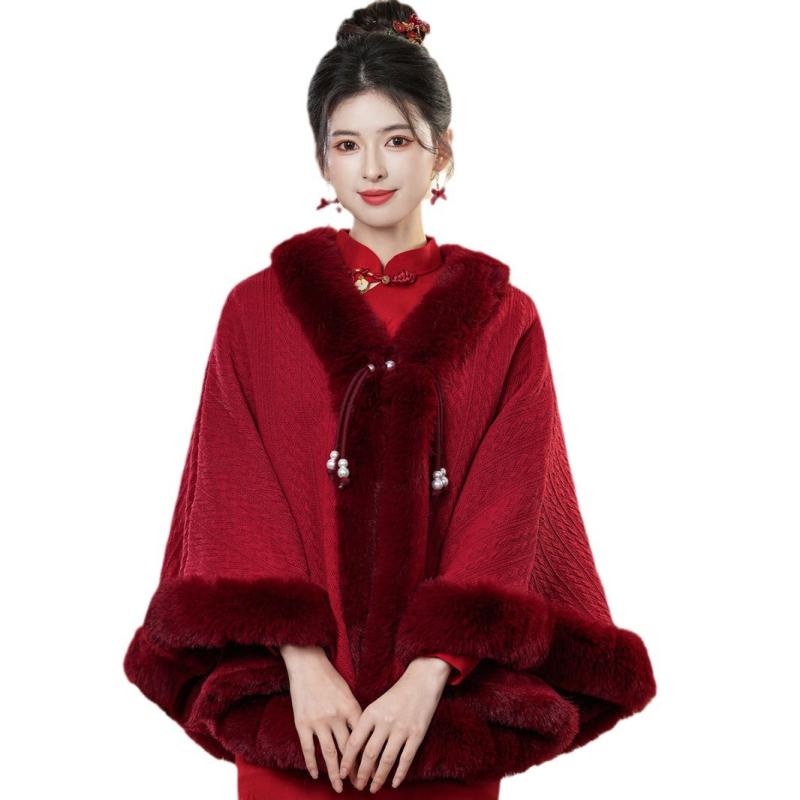 其它 - ショール レディース ストール ボレロ ケープ フェイクファー 裏起毛 厚手 防寒 暖かい 結婚式 ウェディング ブライダル チャイナドレス 白 ワインレッド 秋冬 高級感 上品 かわいい エレガント ふわふわ 華やか