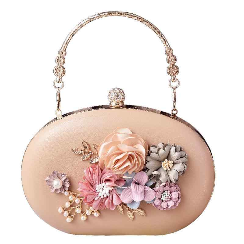 パーティーバッグ レディース クラッチ 鞄 手提げ フラワー 花柄 レトロ パステルカラー 春夏 結婚式 二次会 フォーマル 丸型 フェイクレザー PU 金具 スマホポーチ かわいい 高級感 アイボリー カーキ ピンク