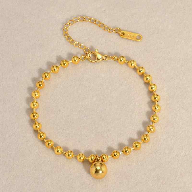 Beads - ブレスレット レディース ステンレス ゴールド チェーン ボール スクエア プレート アクセサリー 通勤 普段使い オフィス おしゃれ 高級感 金属 電気メッキ加工 シンプル 春夏