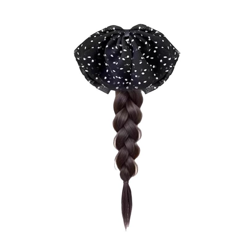 ウィッグ レディース ポニーテール つけ毛 髪飾り ヘアアクセサリー ドット柄 水玉模様 リボン バンスクリップ 三つ編み エクステ ナチュラル 低め 合成繊維 耐熱 普段使い かわいい ブラック ブラウン ショコラ