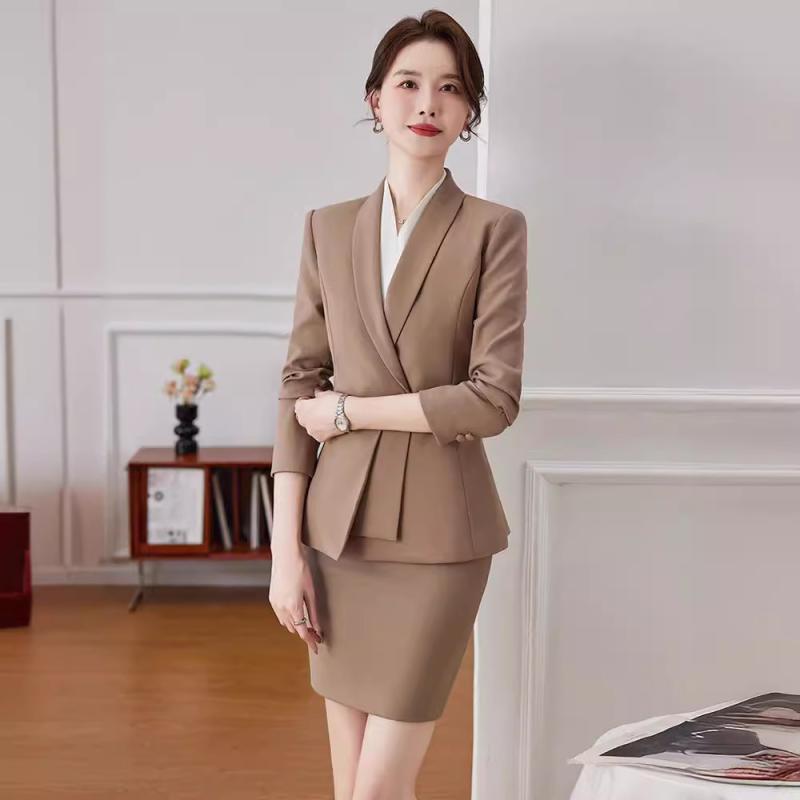セットアップ レディース スーツ テーラードジャケット パンツ スカート 事務服 制服 仕事用 通勤 接客 フォーマル 長袖 ポリエステル 春秋 エレガント 高級感 ブラック ダークブルー ブラウン frontop-13307907 フロントップ楽天市場店 パッケージ画像