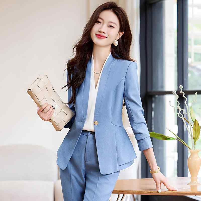 Rakuten - セットアップ レディース パンツスーツ 事務服 オフィス 通勤 ビジネス 春秋 テーラードジャケット 長袖 ポリエステル ローズピンク ブルー ブラック エレガント 高級感 フォーマル きれいめ