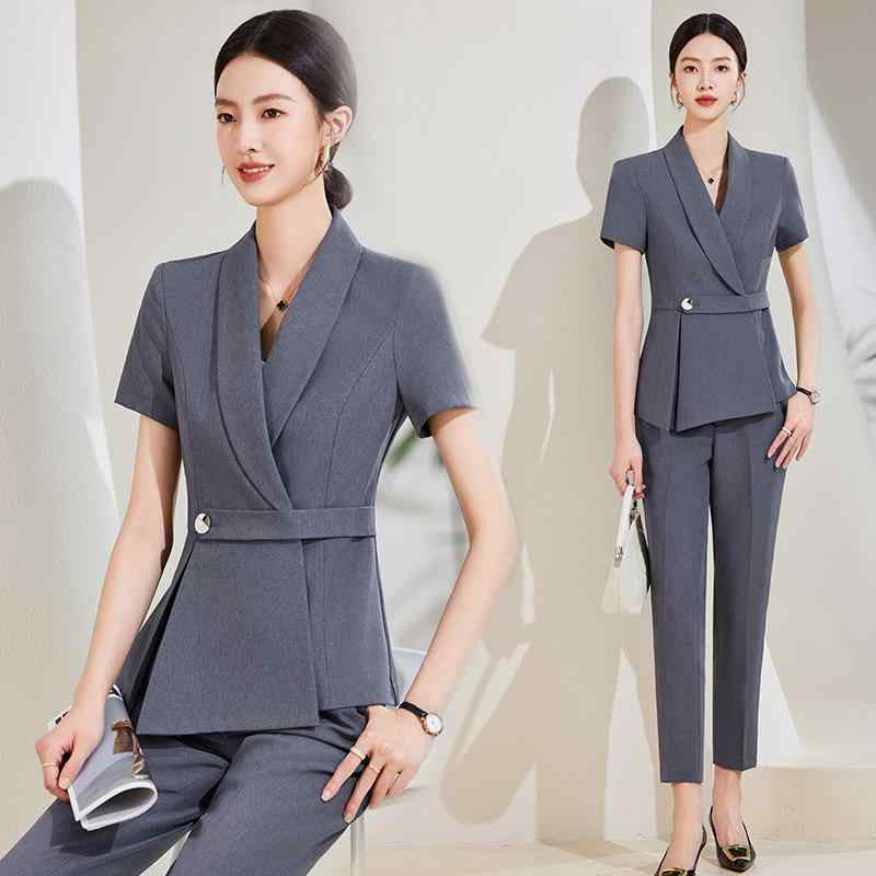 スーツ レディース セットアップ テーラードジャケット パンツ スカート ビジネス 通勤 面接 オフィス 事務服 五分袖 春夏 ストレッチ ポリエステル シワになりにくい 伸縮性 高級感 無地 ネイビー ブラック ベージュ