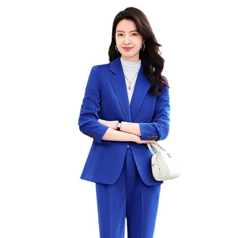 パンツスーツ レディース セットアップ 秋冬 オフィスウェア ビジネス 制服 通勤 接客 受付 フォーマル 高級感 エレガント テーラードジャケット スラックス レッド ライトブルー ネイビー ポリエステル アクリル