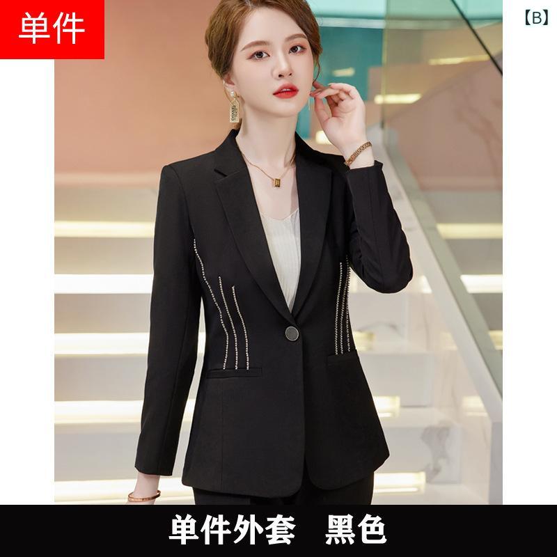 フロントップ楽天市場店のスーツ レディース セットアップ テーラードジャケット パンツ 通勤 フォーマル オフィス ショート丈 五分袖 フレアスリーブ 上品 エレガント 高級感 ポリエステル 秋冬 ブラック ホワイト カーキ おしゃれ｜アングル3