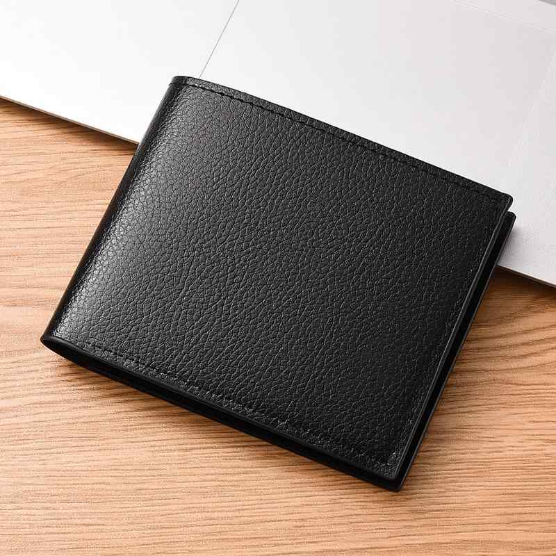 U, 吉 - 財布 メンズ 男性用 二つ折り財布 コンパクトウォレット ミニ財布 マネークリップ 免許証入れ PUレザー 合成革 シボ加工 ソフトレザー風 ステッチ 無地 軽量 防水 シンプル 高級感 ビジネス 通勤 普段使い ブラック ダークブラウン ライトブラウ