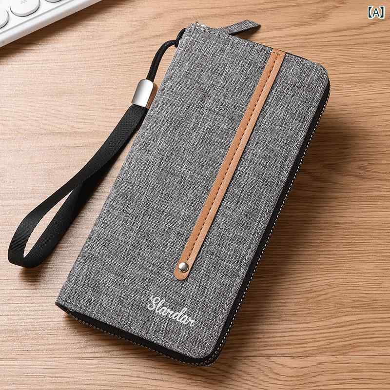 クラッチバッグ メンズ セカンドポーチ 鞄 長財布 キャンバス 帆布 合成革 スマホ収納 大容量 ハンドル ストライプ柄 カジュアル シン..