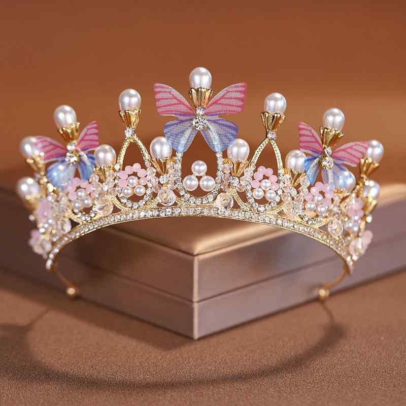 ティアラ レディース 18歳 王冠 クラウン 髪飾り ヘッドドレス ヘアアクセサリー 結婚式 誕生日 パーティー 蝶 バタフライ 豪華 華やか 高級感 プリンセス 合金 電気メッキ加工 欧米風 大ぶり かわいい キラキラ ドレス 春夏