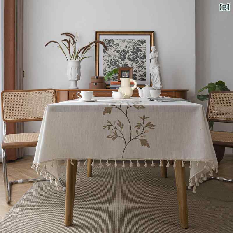 テーブルクロス 敷物 刺繍 花柄 植物柄 長方形 円形 ポリエステル 布製 テーブルカバー モダン シンプル ナチュラル 北欧風 文芸風 高級感 ダイニング キッチン リビング 食卓 ブルー ブラウン ベージュ 3