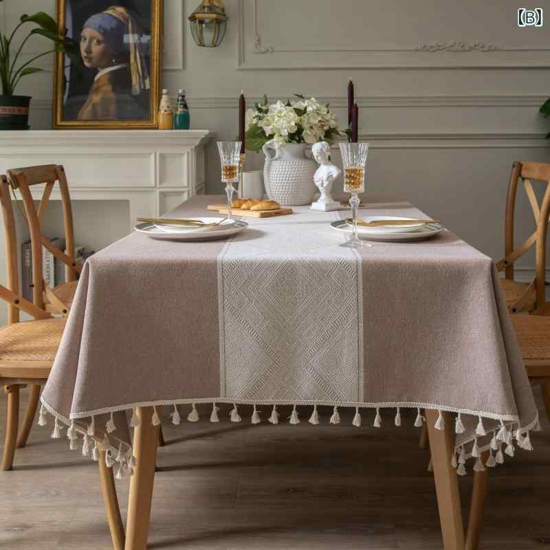 テーブルクロス 長方形 綿麻風 ポリエステル ジャガード 菱形 幾何学模様 和風 モダン ナチュラル おしゃれ インテリア 汚れ防止 フリンジ テーブルカバー マルチカバー 敷物 ダイニング グリーン ブラウン グレー オールシーズン