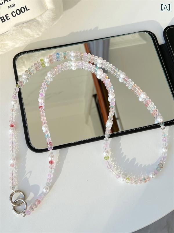 スマホストラップ レディース 携帯 ショルダー ネック 斜め掛け ロング パール 高級感 かわいい カラフル オーロラ 水彩 丈夫 耐久性 PP素材 金属バックル 落下防止 全機種 オールシーズン
