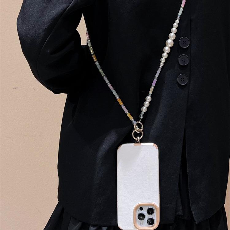 登场人物 - スマホストラップ レディース 高級感 パール バンブー 携帯用 チェーン ショルダー 斜めがけ ネックホルダー ロング 落下防止 紐 金属パーツ PP素材 お出かけ 普段使い 旅行 ホワイト系 フェミニン 上品 エレガント