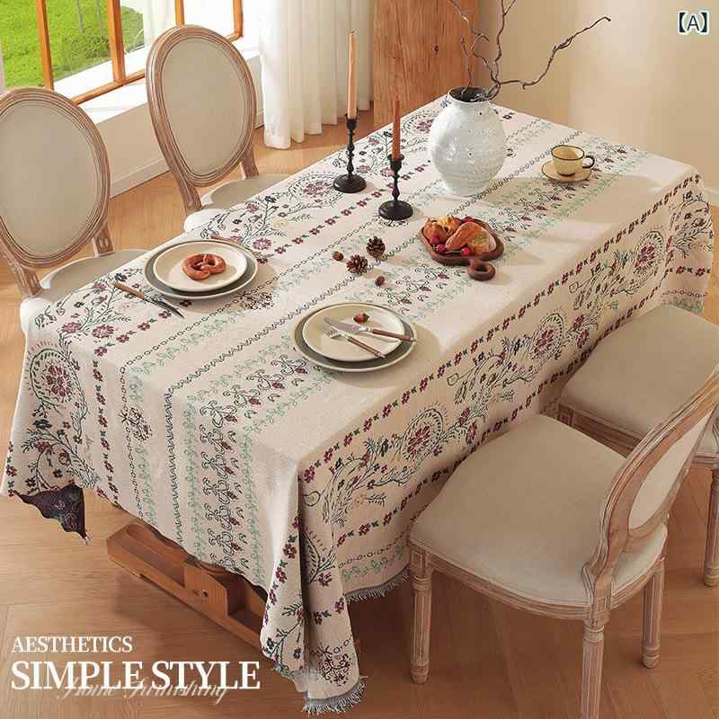 テーブルクロス 長方形 小花柄 フレンチカントリー コットン ガーゼ 布製 ダイニング リビング ティーテーブル 食卓カバー インテリア 耐熱 断熱 汚れ防止 高級感 おしゃれ かわいい アンティーク風 ブルー ピンク アイボリー