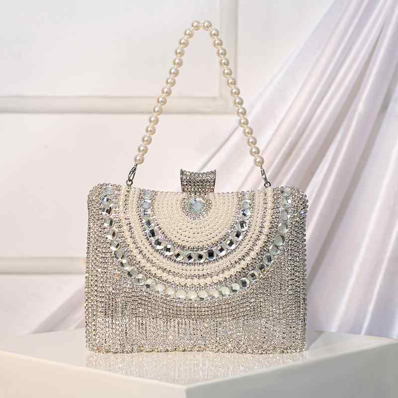 パーティーバッグ レディース クラッチ ラインストーン フリンジ チェーン ショルダー 斜めがけ 鞄 スクエア 横型 結婚式 披露宴 二次会 フォーマル ポリエステル ゴールド シルバー 春夏 ヴィンテージ風 高級感 エレガント