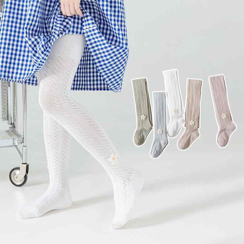 Tights - タイツ 女の子 キッズ 春夏 メッシュ 通気性 虫除け 小花柄 ジャガード 透かし編み コットン コーマ綿 発表会 ダンス バレエ ストレッチ かわいい ホワイト ピンク グリーン 蒸れにくい 履き心地 伸縮性 薄手 パンスト